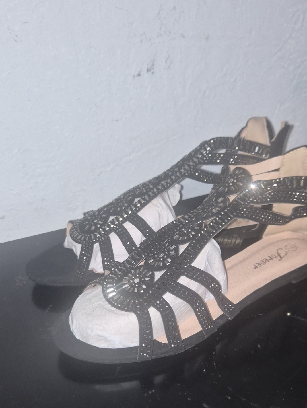 Forever Link Black Beaded Gladiator Sandals